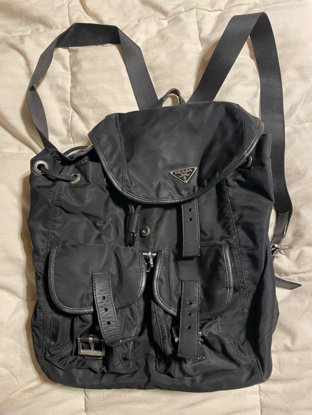 Prada Black Nylon Drawstring Backpack